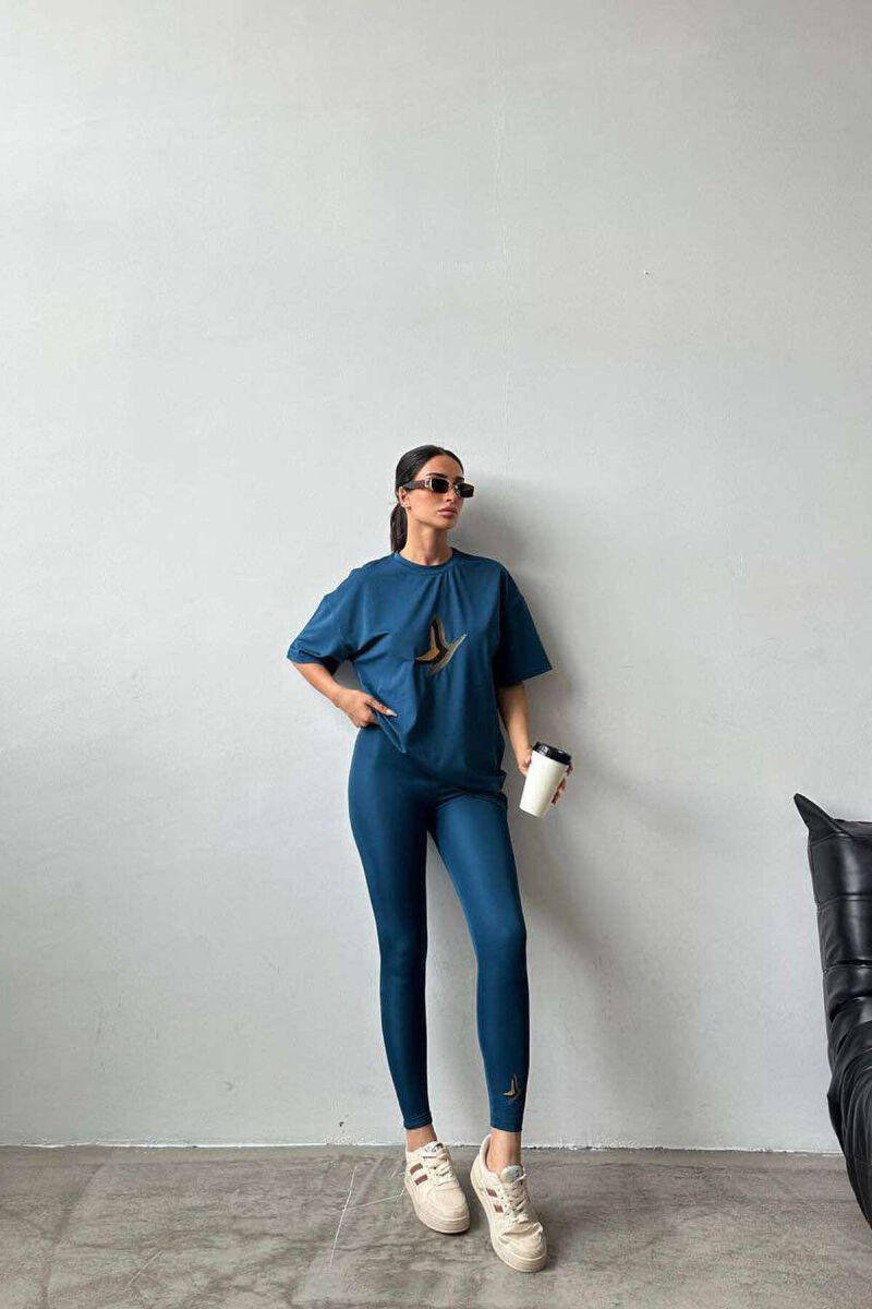 BUTTERFLY LOGO T-SHIRT+LEGGINGS WOMEN SET BLUE/BLU - 4