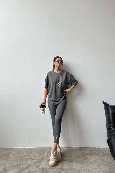 BUTTERFLY LOGO T-SHIRT+LEGGINGS WOMEN SET DARK GREY/GEE 