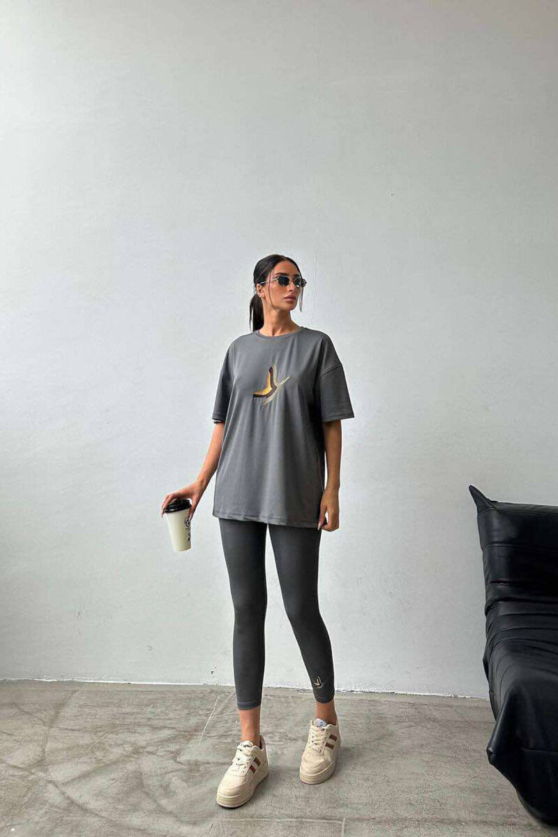 BUTTERFLY LOGO T-SHIRT+LEGGINGS WOMEN SET DARK GREY/GEE - 3
