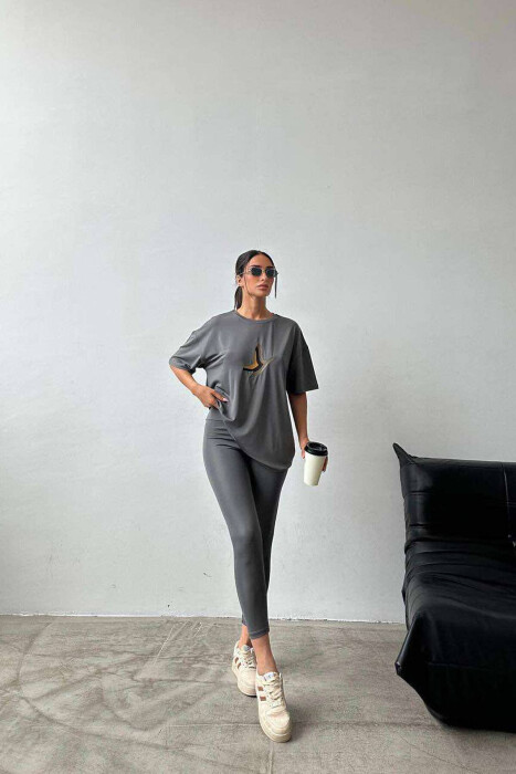 BUTTERFLY LOGO T-SHIRT+LEGGINGS WOMEN SET DARK GREY/GEE - 4