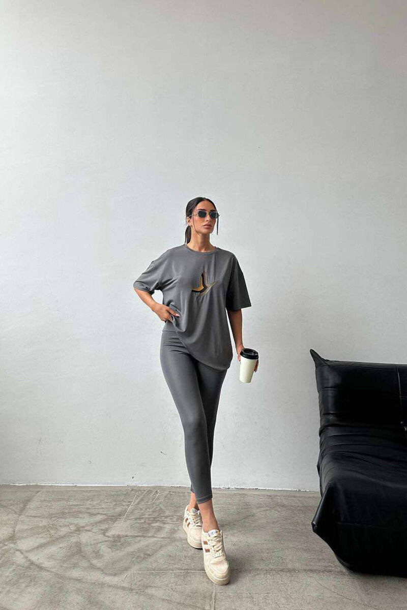 BUTTERFLY LOGO T-SHIRT+LEGGINGS WOMEN SET DARK GREY/GEE - 4