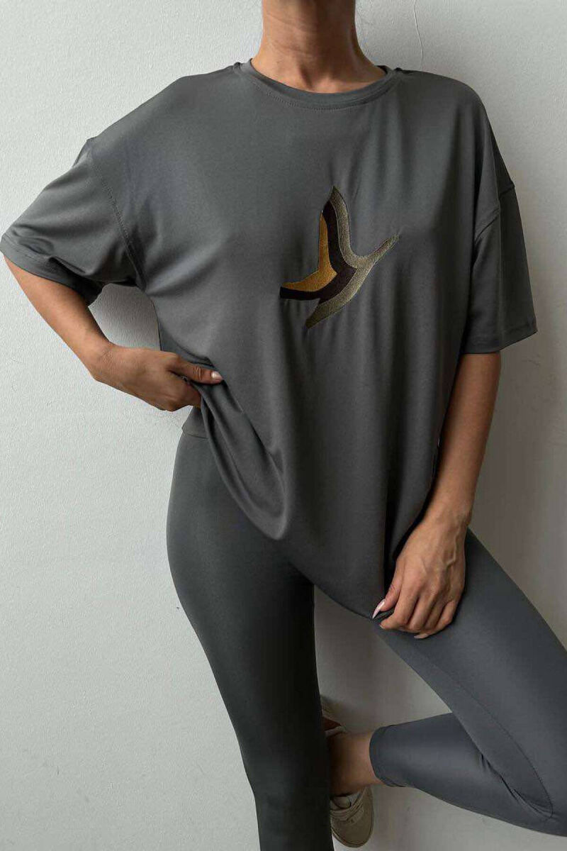 BUTTERFLY LOGO T-SHIRT+LEGGINGS WOMEN SET DARK GREY/GEE - 5