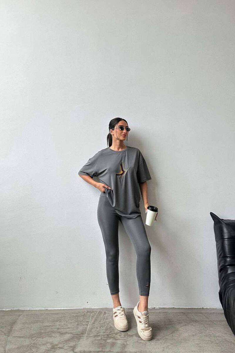 BUTTERFLY LOGO T-SHIRT+LEGGINGS WOMEN SET DARK GREY/GEE - 6