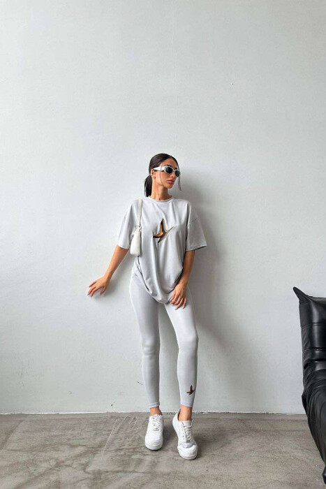 BUTTERFLY LOGO T-SHIRT+LEGGINGS WOMEN SET GREY/GRI - 1