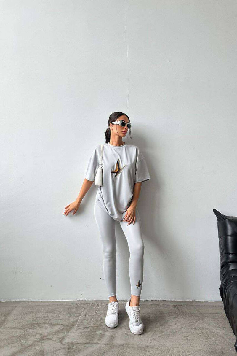 BUTTERFLY LOGO T-SHIRT+LEGGINGS WOMEN SET GREY/GRI - 1