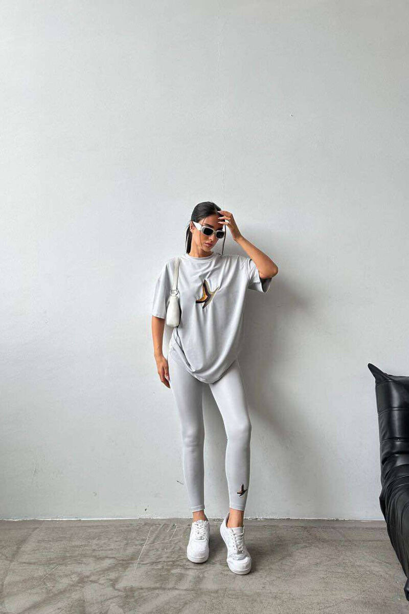BUTTERFLY LOGO T-SHIRT+LEGGINGS WOMEN SET GREY/GRI - 2