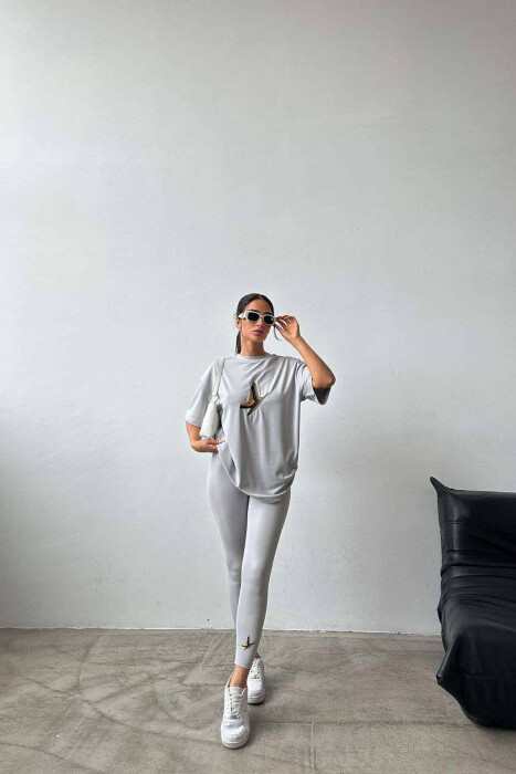 BUTTERFLY LOGO T-SHIRT+LEGGINGS WOMEN SET GREY/GRI - 4