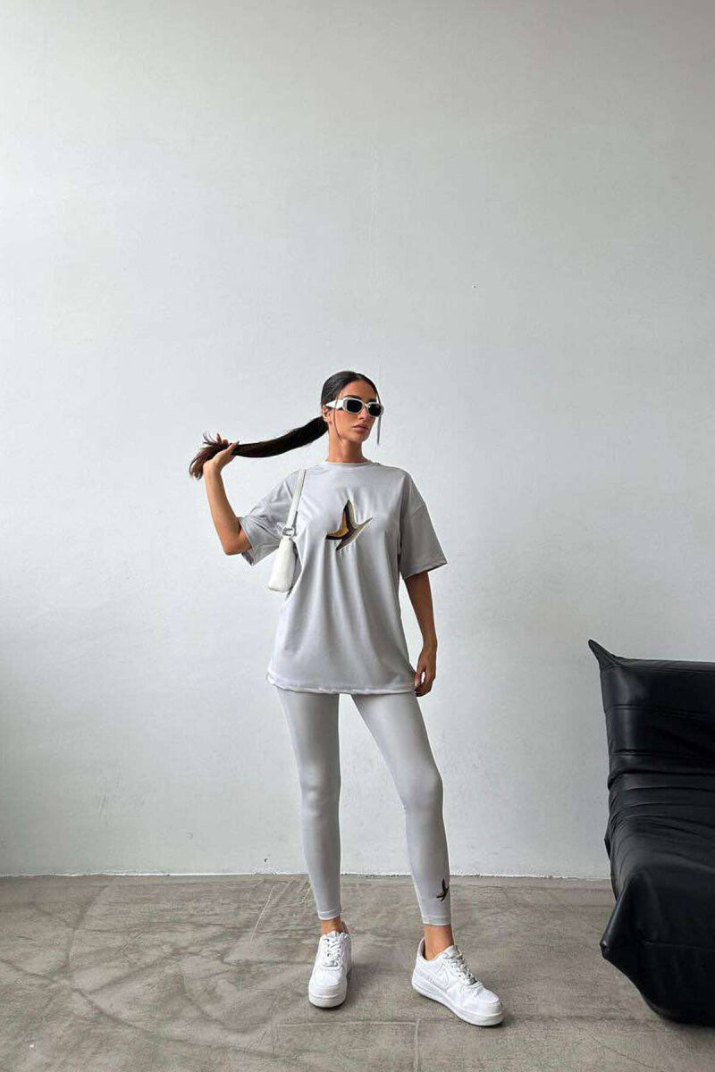 BUTTERFLY LOGO T-SHIRT+LEGGINGS WOMEN SET GREY/GRI - 5