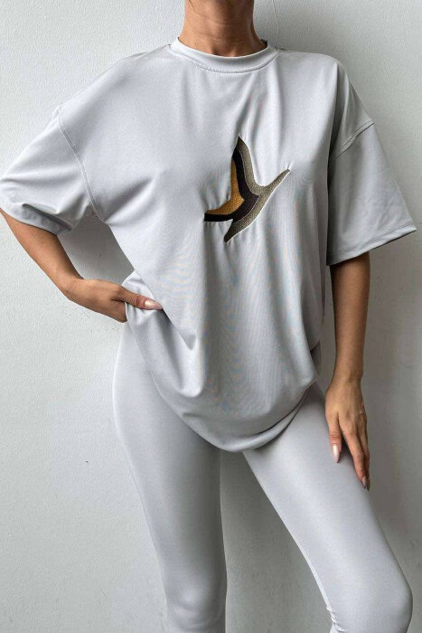 BUTTERFLY LOGO T-SHIRT+LEGGINGS WOMEN SET GREY/GRI - 6