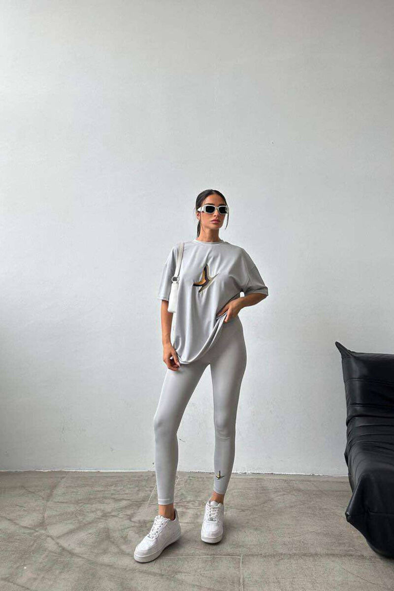 BUTTERFLY LOGO T-SHIRT+LEGGINGS WOMEN SET GREY/GRI - 7