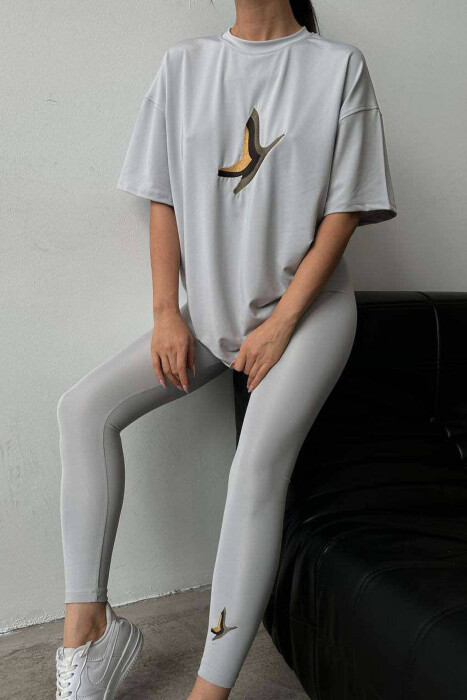 BUTTERFLY LOGO T-SHIRT+LEGGINGS WOMEN SET GREY/GRI - 8