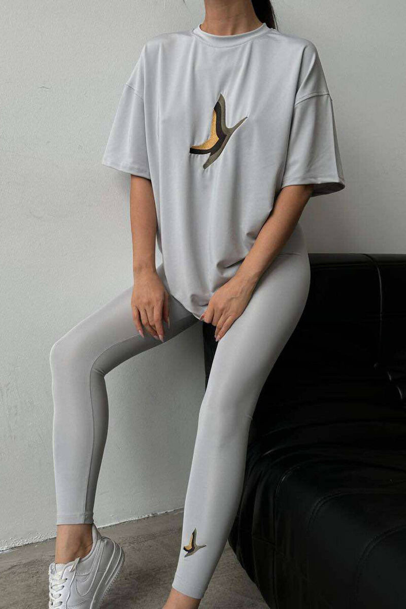 BUTTERFLY LOGO T-SHIRT+LEGGINGS WOMEN SET GREY/GRI - 8
