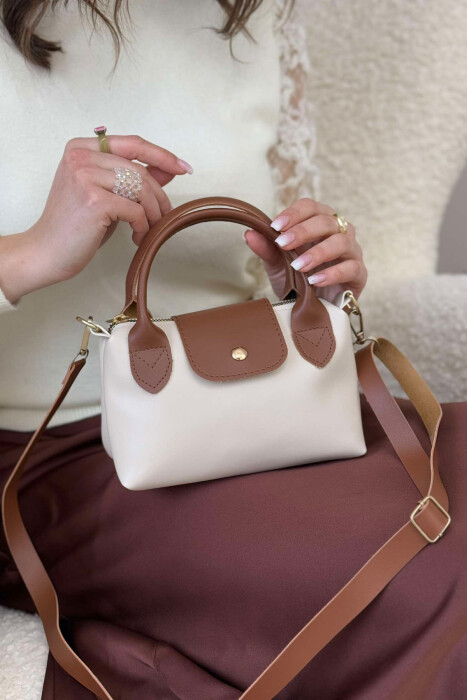 BUTTON DETAIL LEATHER WOMEN BAG CREAM/KREM 