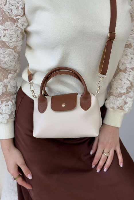 BUTTON DETAIL LEATHER WOMEN BAG CREAM/KREM - 2