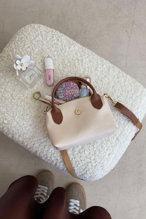 BUTTON DETAIL LEATHER WOMEN BAG CREAM/KREM - 3