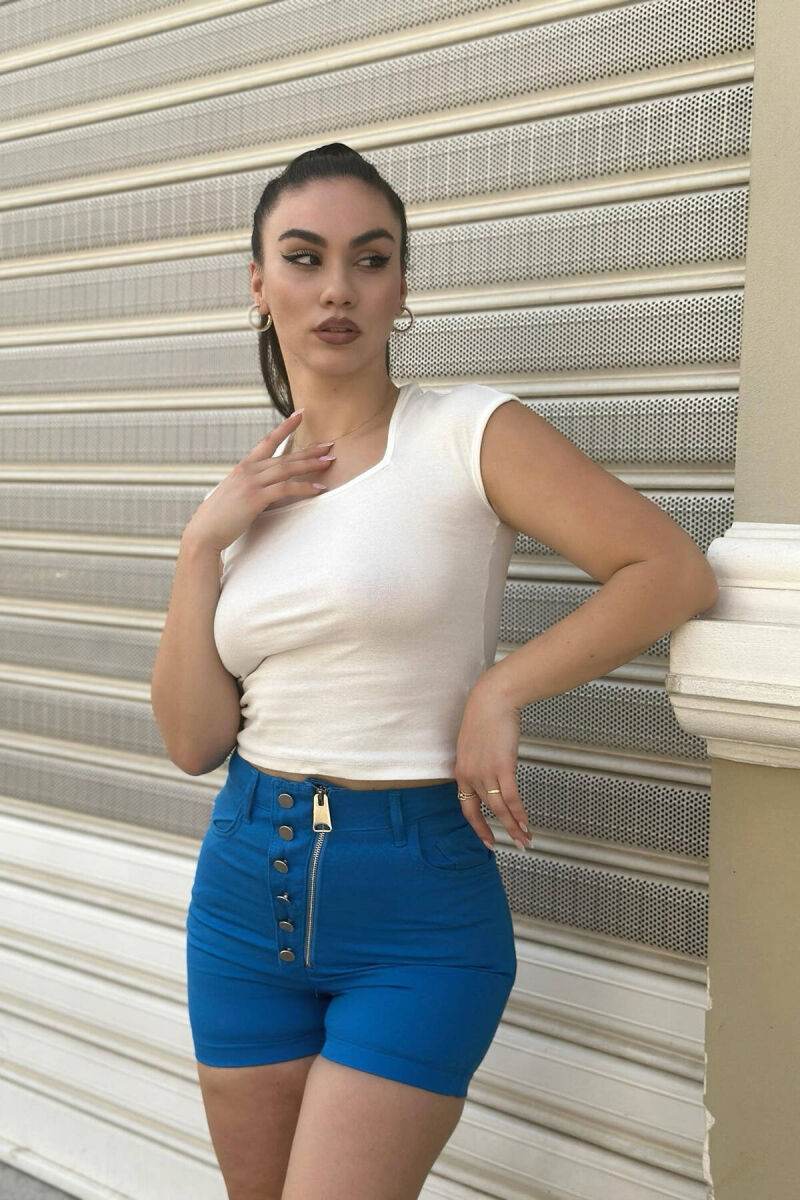 BUTTON DETAIL WOMAN SHORT JEANS BLUE/BLU - 1