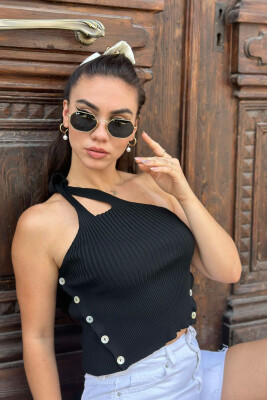 BUTTON DETAIL WOMAN TOP BLACK/ E ZEZE 