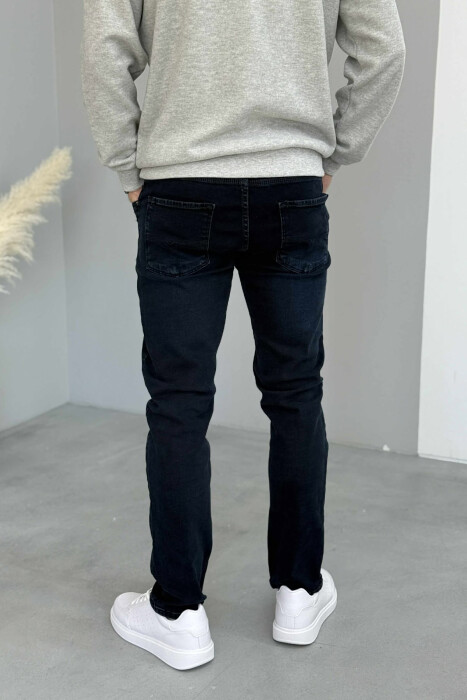 BUTTON FLY STRAIGHT LEG MEN JEANS DARK BLUE/BEE - 4