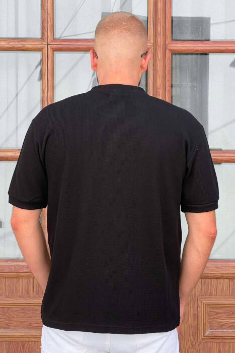 BUTTON NECK DETAILS MEN T-SHIRT BLACK/ E ZEZE - 2