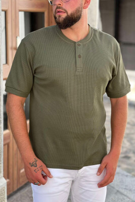 BUTTON NECK DETAILS MEN T-SHIRT GREEN/JESHILE 