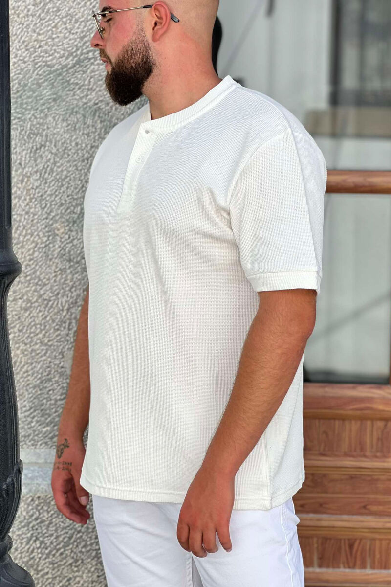 BUTTON NECK DETAILS MEN T-SHIRT WHITE-E BARDHE - 2