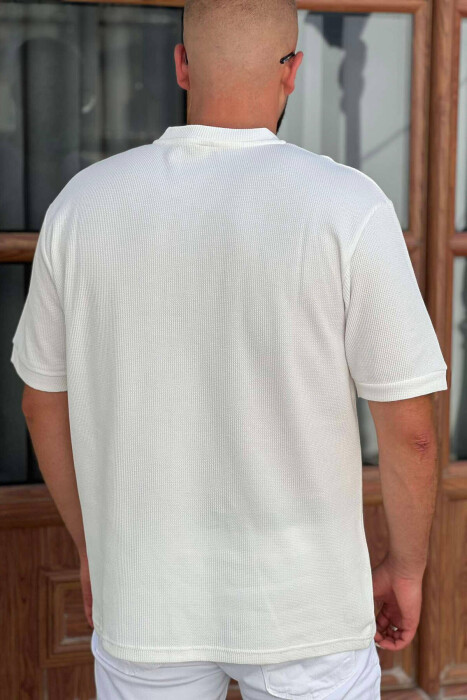 BUTTON NECK DETAILS MEN T-SHIRT WHITE-E BARDHE - 3