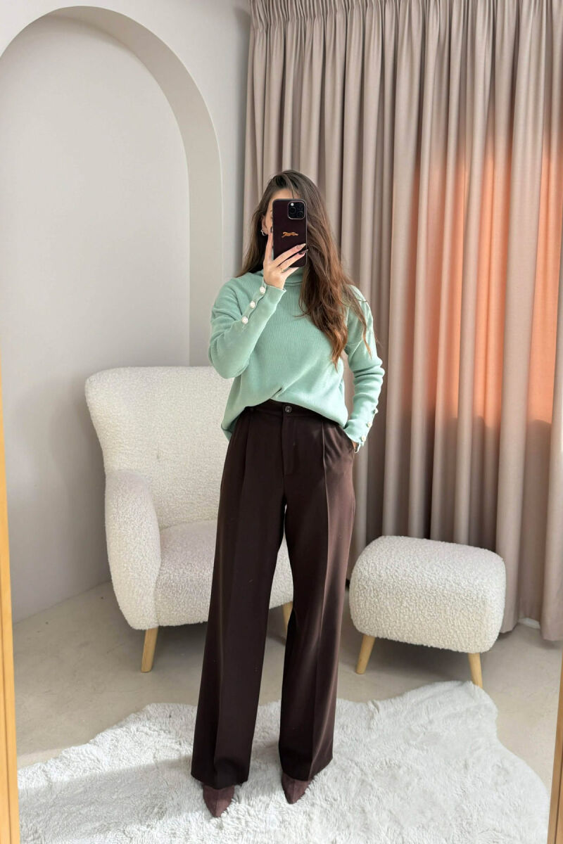 BUTTON SLEVEE HIGH NECK WOMAN SWEATER MINT/MENTE - 1