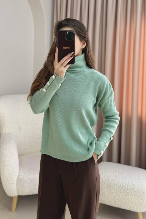 BUTTON SLEVEE HIGH NECK WOMAN SWEATER MINT/MENTE - 3