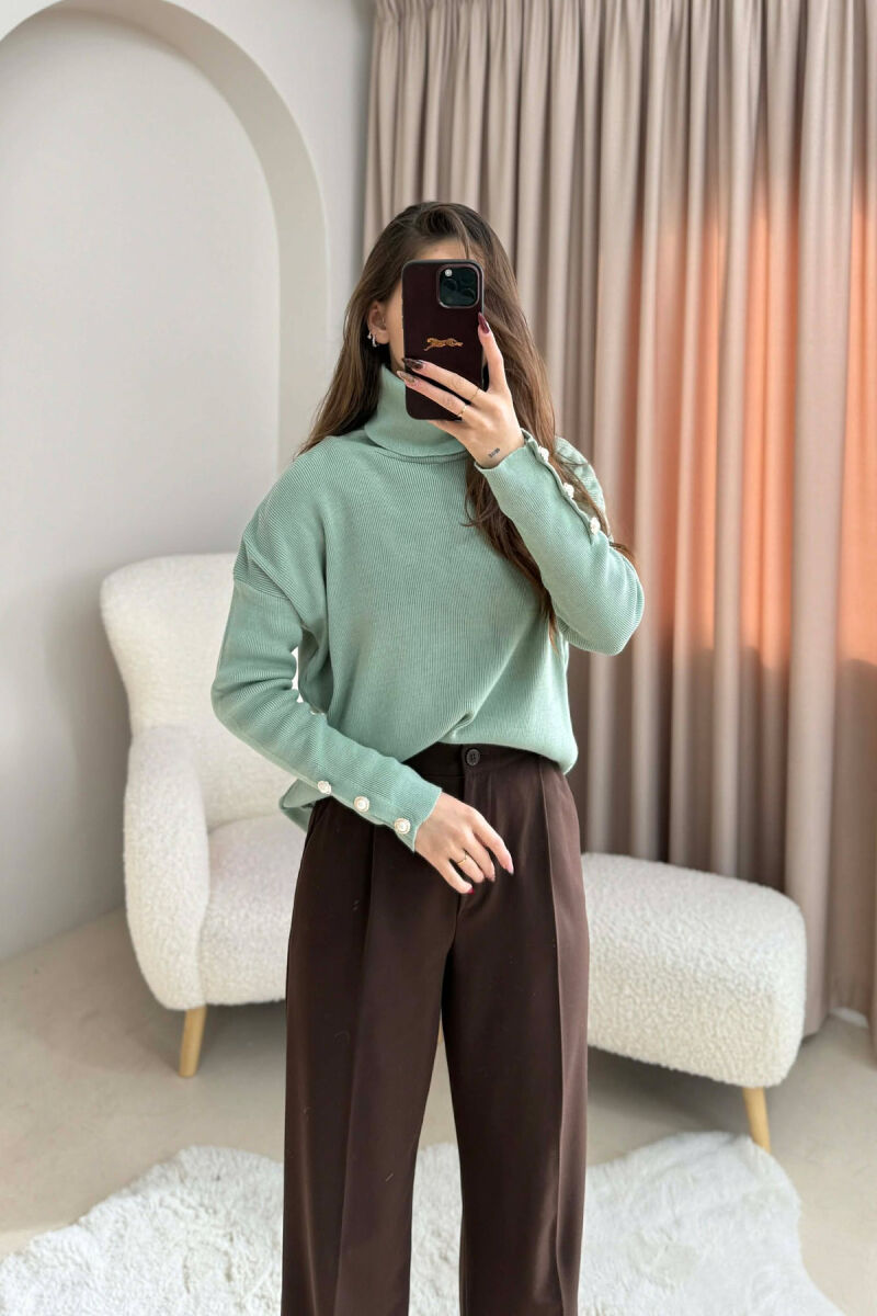 BUTTON SLEVEE HIGH NECK WOMAN SWEATER MINT/MENTE - 2