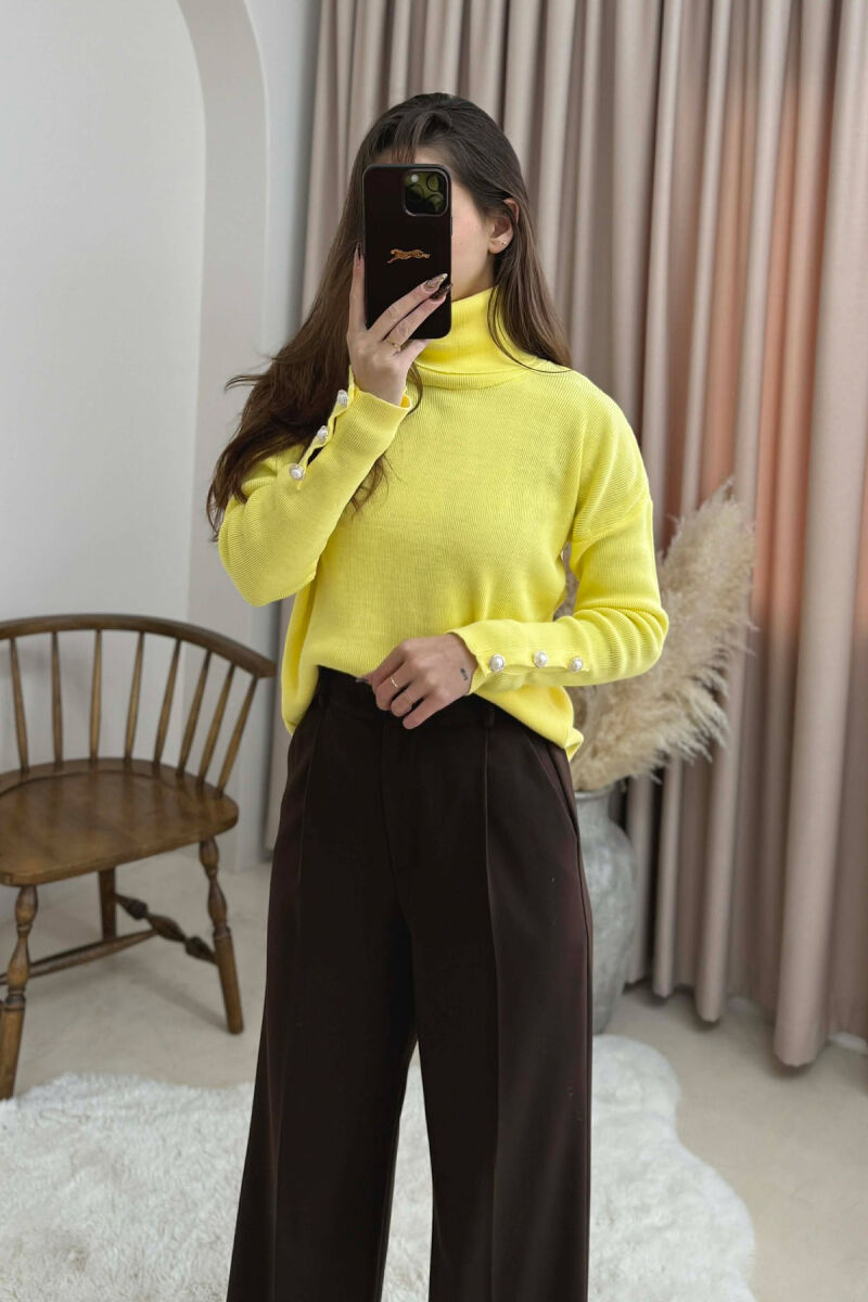 BUTTON SLEVEE HIGH NECK WOMAN SWEATER YELLOW/E VERDHE - 2