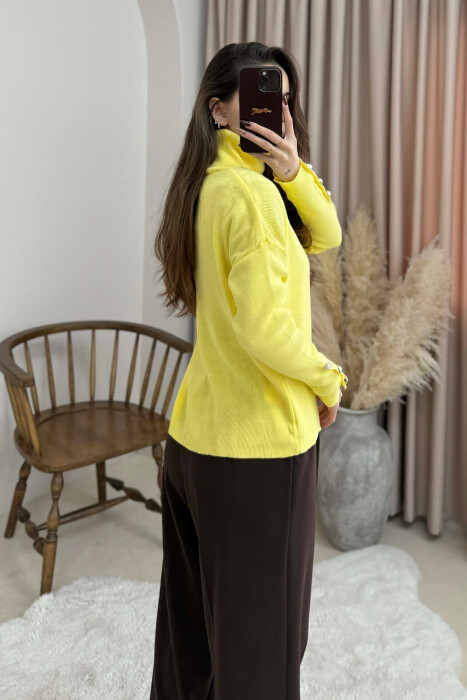 BUTTON SLEVEE HIGH NECK WOMAN SWEATER YELLOW/E VERDHE - 4