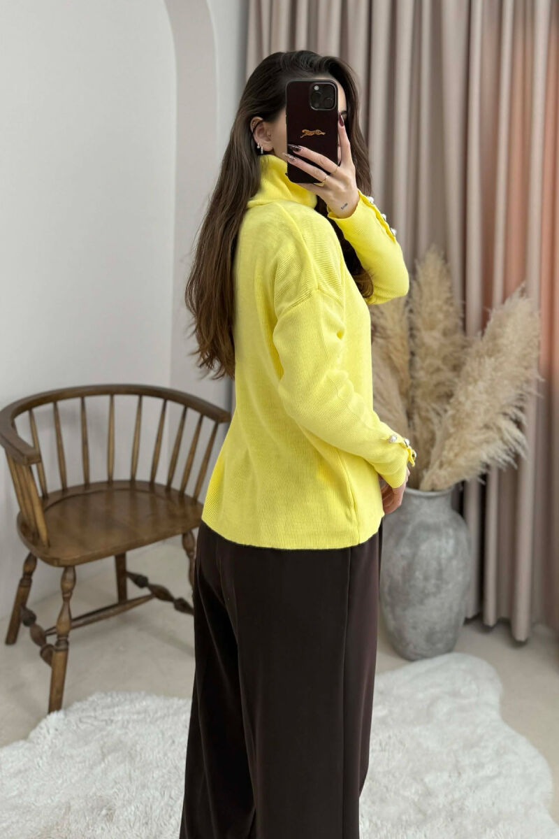 BUTTON SLEVEE HIGH NECK WOMAN SWEATER YELLOW/E VERDHE - 4
