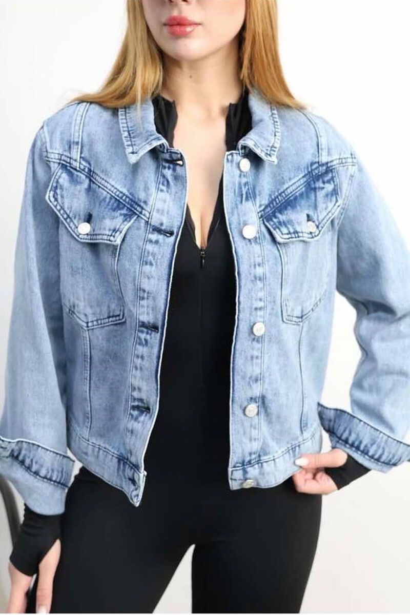 BUTTON WOMEN DENIM JACKET IN LIGHTBLUE COLOR - 1