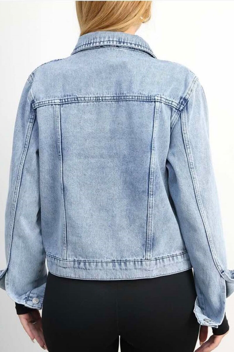 BUTTON WOMEN DENIM JACKET IN LIGHTBLUE COLOR - 2