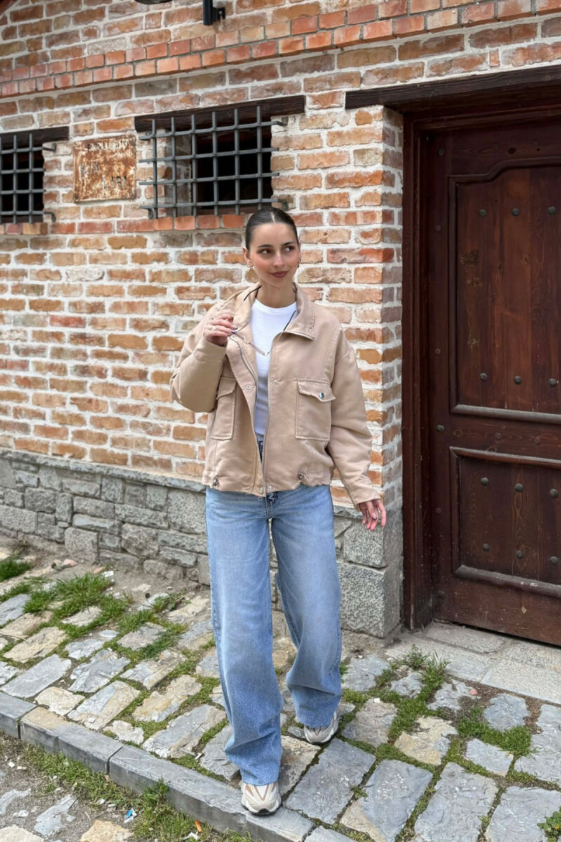 BUTTONED AND ZIPPER WOMAN JACKET BEIGE/BEZHE - 3