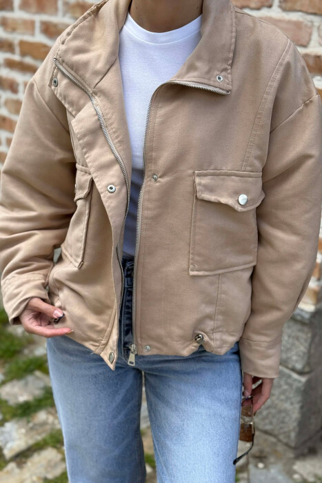 BUTTONED AND ZIPPER WOMAN JACKET BEIGE/BEZHE - 4