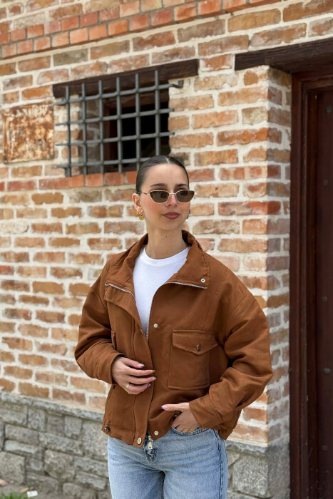 XHAKETE ME BUTONA DHE ZINXHIR PER FEMRA NE NGJYRE KAFE - KLAUDIO FASHION