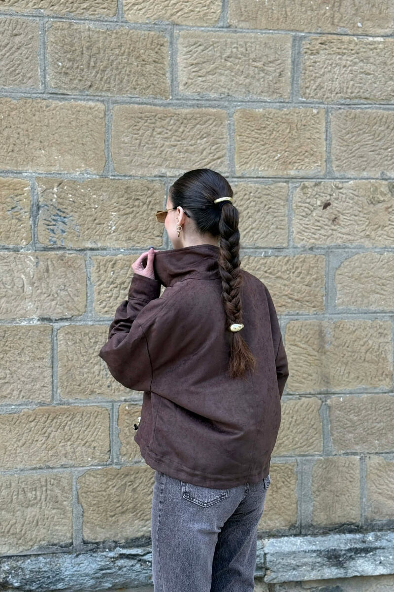 BUTTONED AND ZIPPER WOMAN JACKET DARK BROWN/KAE - 4
