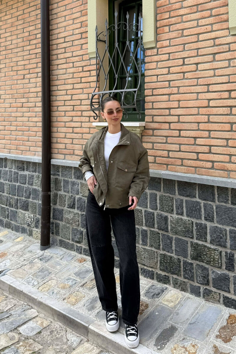 BUTTONED AND ZIPPER WOMAN JACKET GREEN/JESHILE - 3