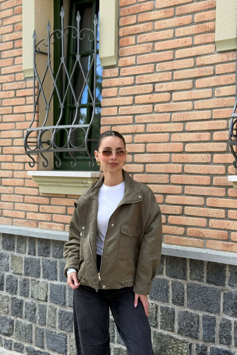 BUTTONED AND ZIPPER WOMAN JACKET GREEN/JESHILE - 4