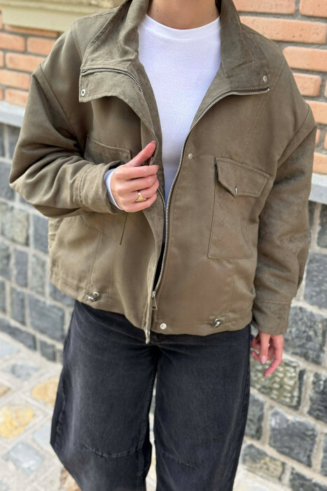 BUTTONED AND ZIPPER WOMAN JACKET GREEN/JESHILE - 5