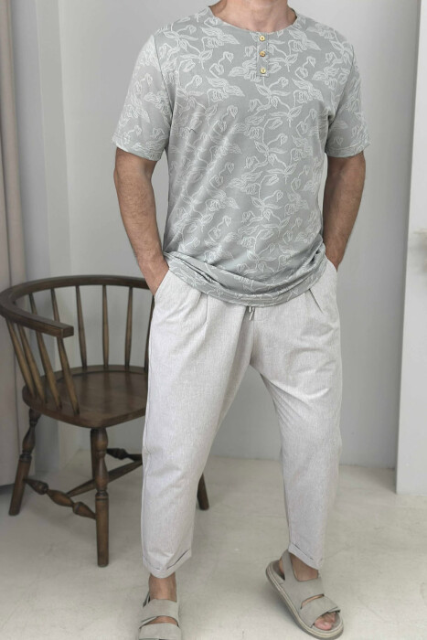 BUTTONED DESIGNED MEN T-SHIRT LIGHT GREY/GZ - 1