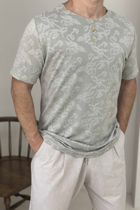 BUTTONED DESIGNED MEN T-SHIRT LIGHT GREY/GZ - 2