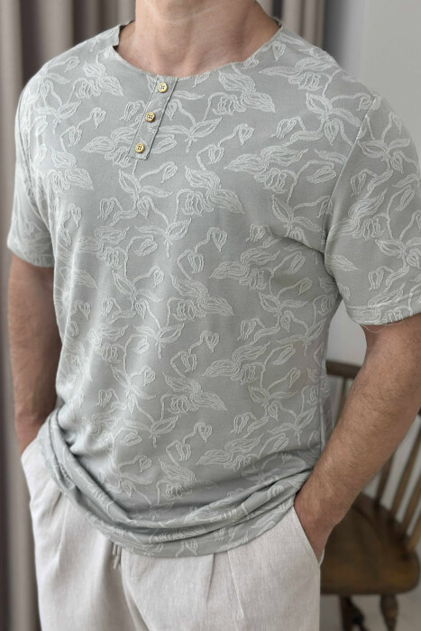 BUTTONED DESIGNED MEN T-SHIRT LIGHT GREY/GZ - 3