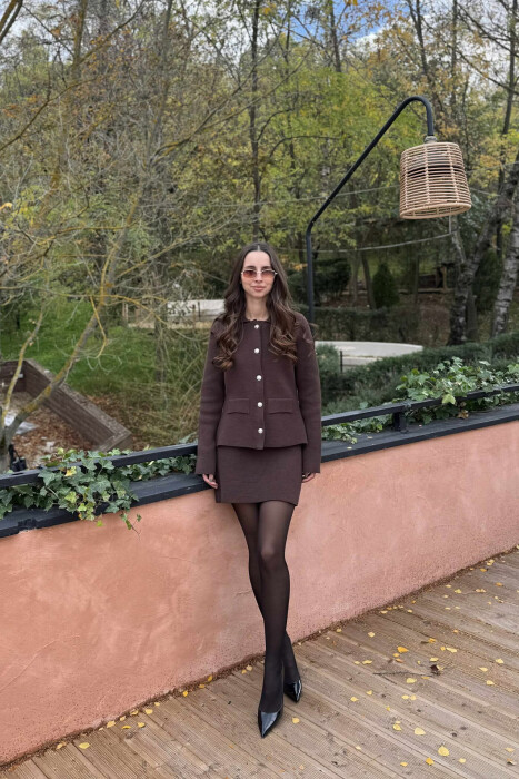 BUTTONED JACKET+SKIRT ONE COLOR WOMEN SET BROWN/KAFE - 1