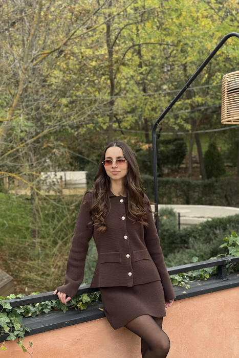 BUTTONED JACKET+SKIRT ONE COLOR WOMEN SET BROWN/KAFE - 4