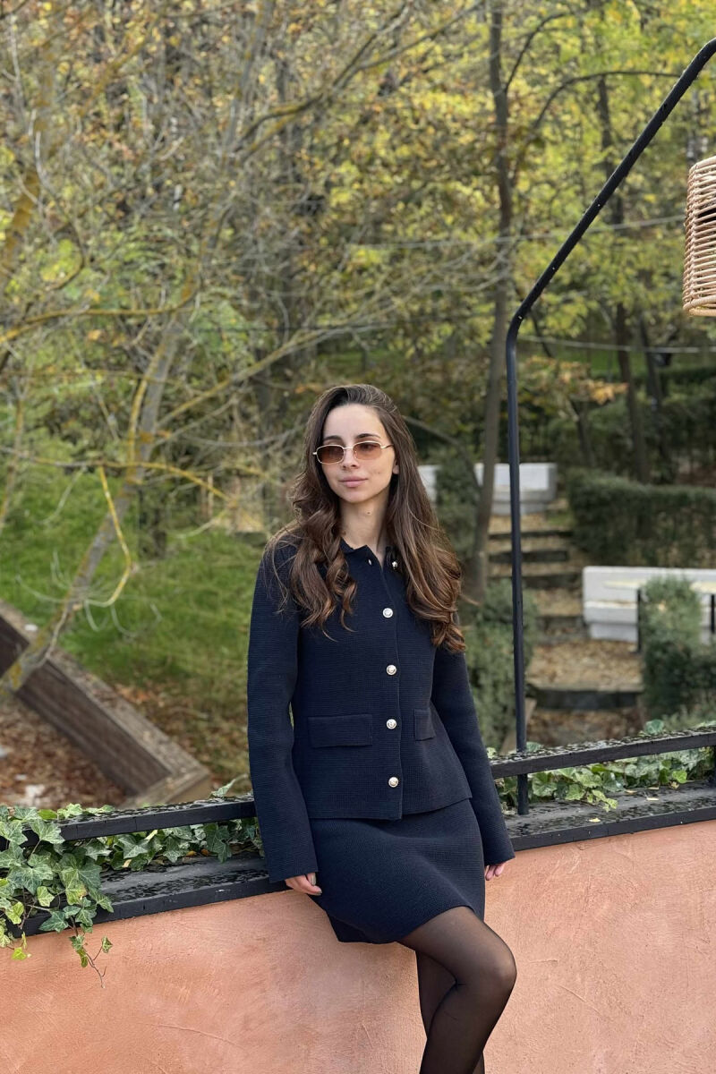 BUTTONED JACKET+SKIRT ONE COLOR WOMEN SET DARK BLUE/BEE - 4