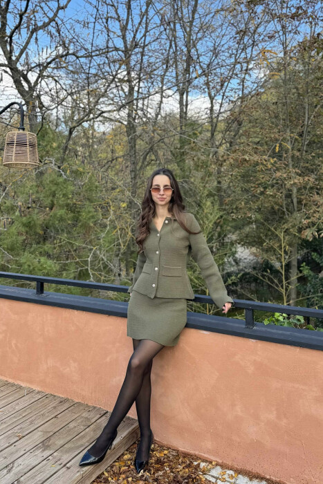 BUTTONED JACKET+SKIRT ONE COLOR WOMEN SET GREEN/JESHILE - 4