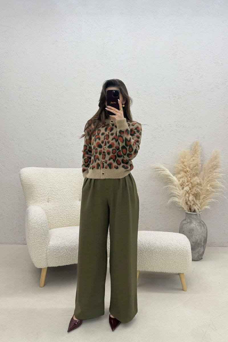 BUTTONED KNITTED LEO DESIGN WOMEN CARDIGAN BROWN/KAFE - 5