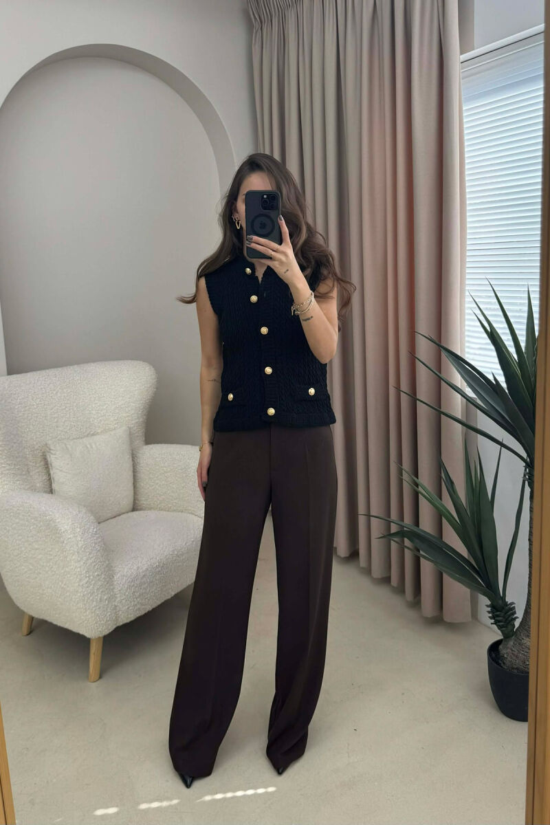 BUTTONED KNITTED WOMEN VEST BLACK/ E ZEZE - 2